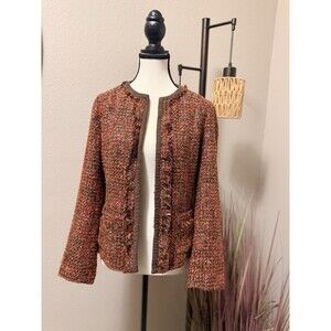 Chico's Metallic Rust Brown Tweed Blazer with Pockets Size 0 EUC